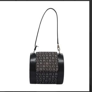 BVLGARI Logo Mania B Cello One Drum Bag Hand Bag Canvas Black